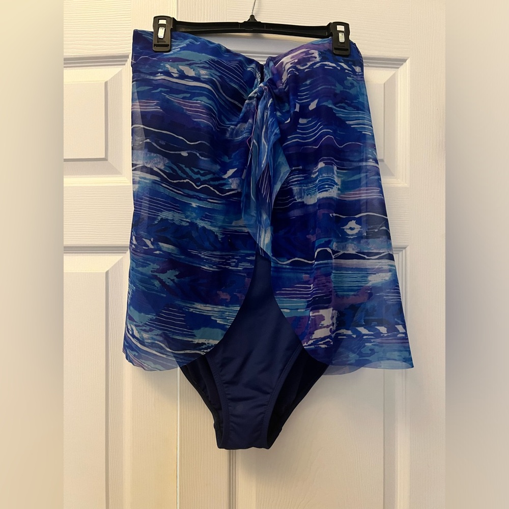 Ralph Lauren strapless swim suit with beautiful overlay.